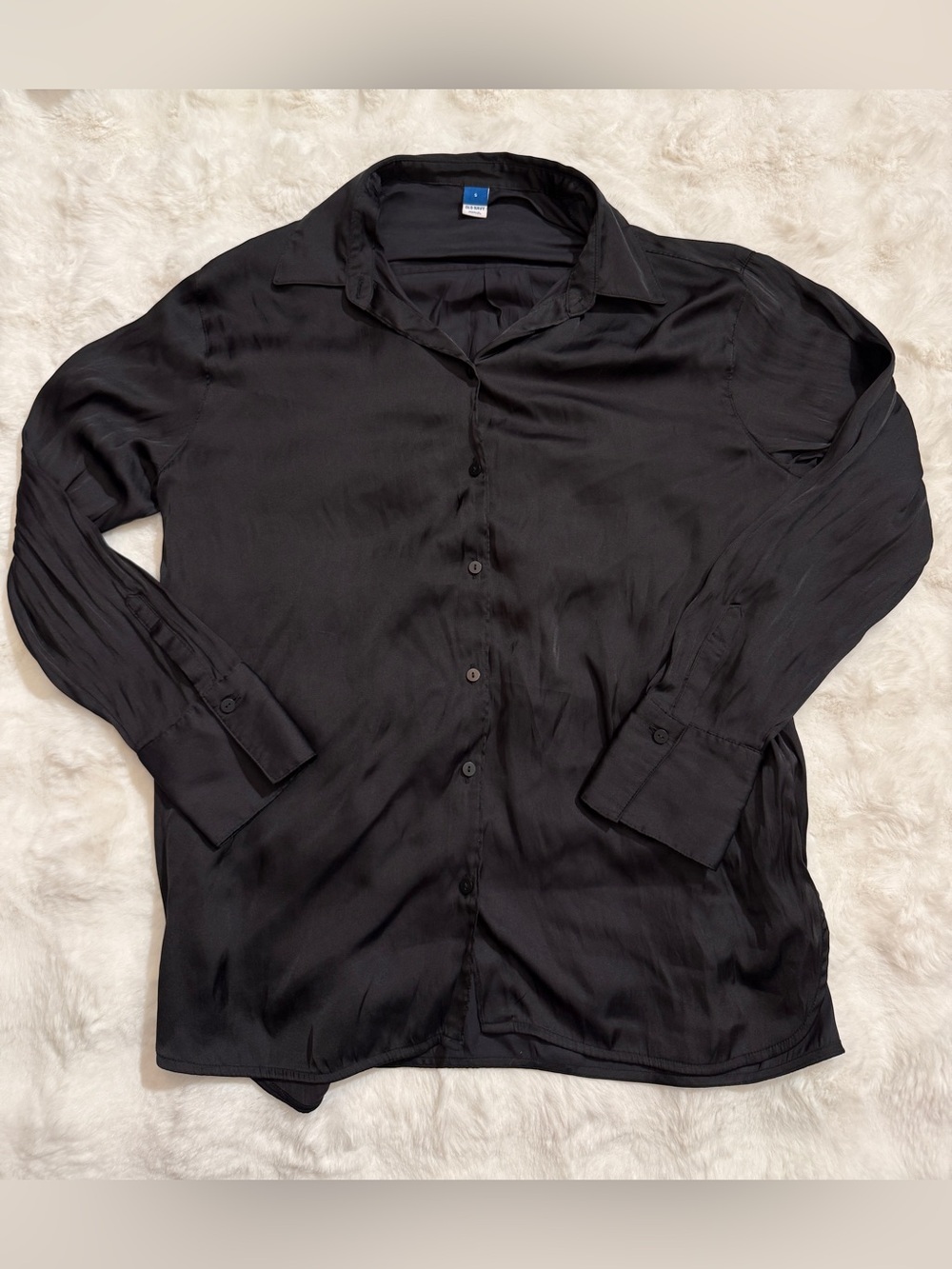 Old Navy Black Satin Button Down Blouse Size S NWOT